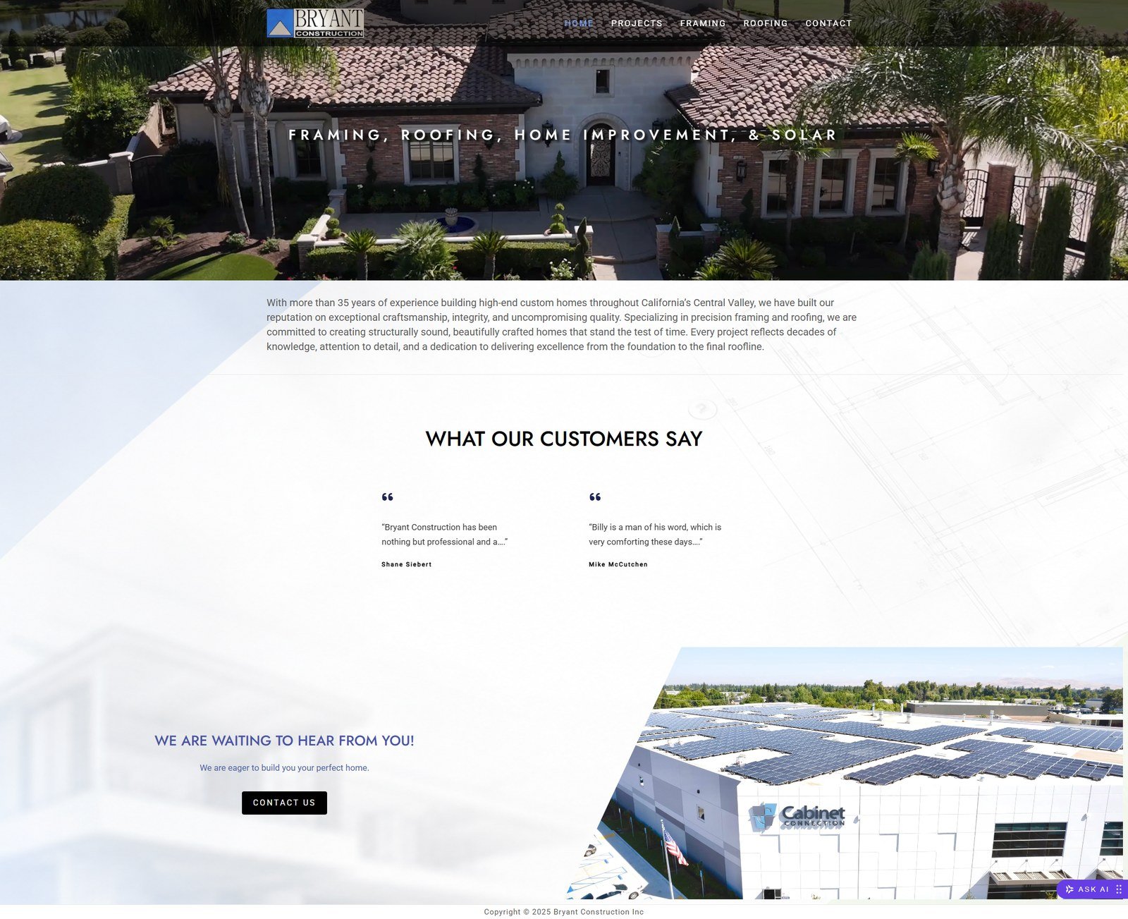 Bryant Construction Inc website home page